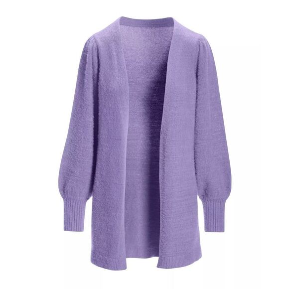 Boston Proper Women’s Plush Balloon Sleeve Cardigan Violet Tulip - Picture 4 of 11